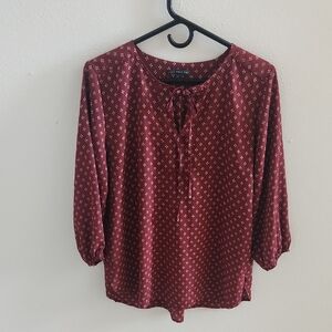 West Kei Women's Burgundy Blouse with Tie Neck